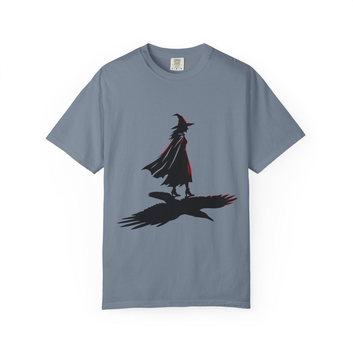 Color: Blue Jean | Witch With Raven Shadow Unisex Garment-Dyed Tee
