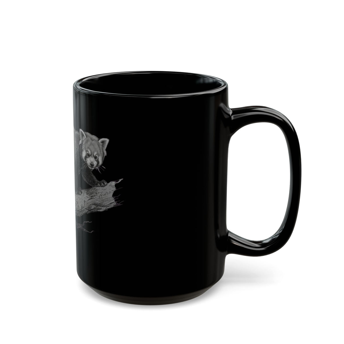 "Pencil Sketch Art Red Panda" Black Ceramic Mug