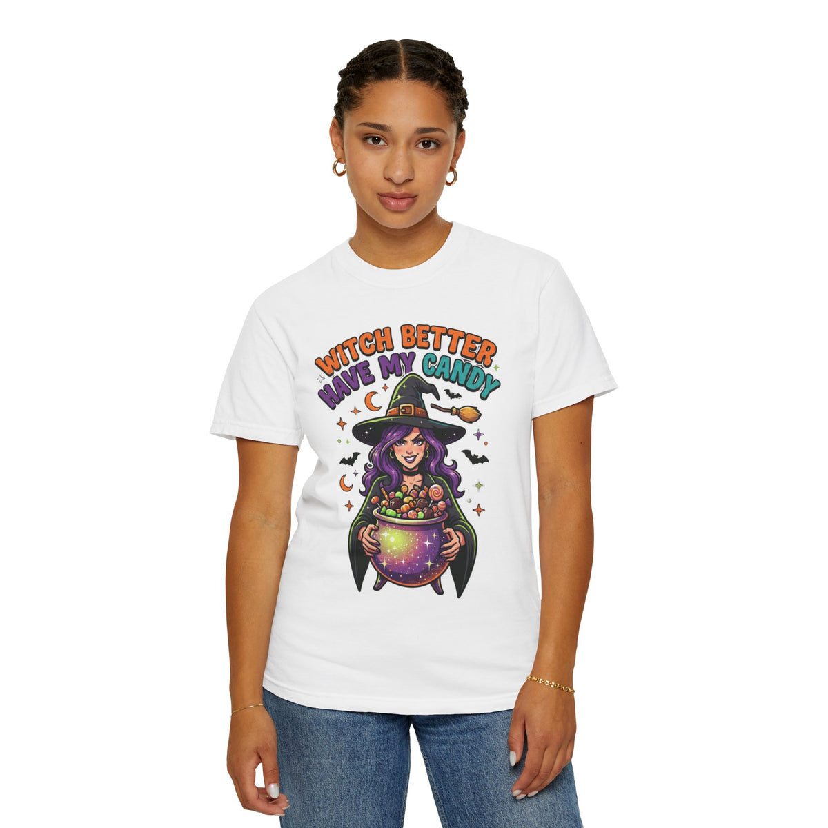 Color: White | Witch Better Have My Candy Unisex Garment-Dyed Tee