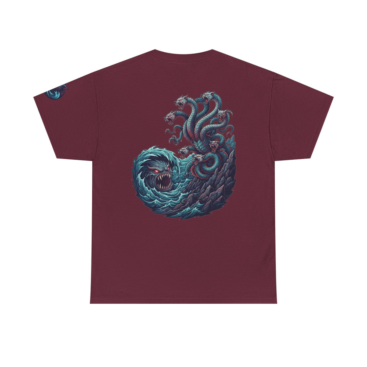 Color: Maroon | Charybdis and Scylla (Greek Mythology) Premium Graphic Tee