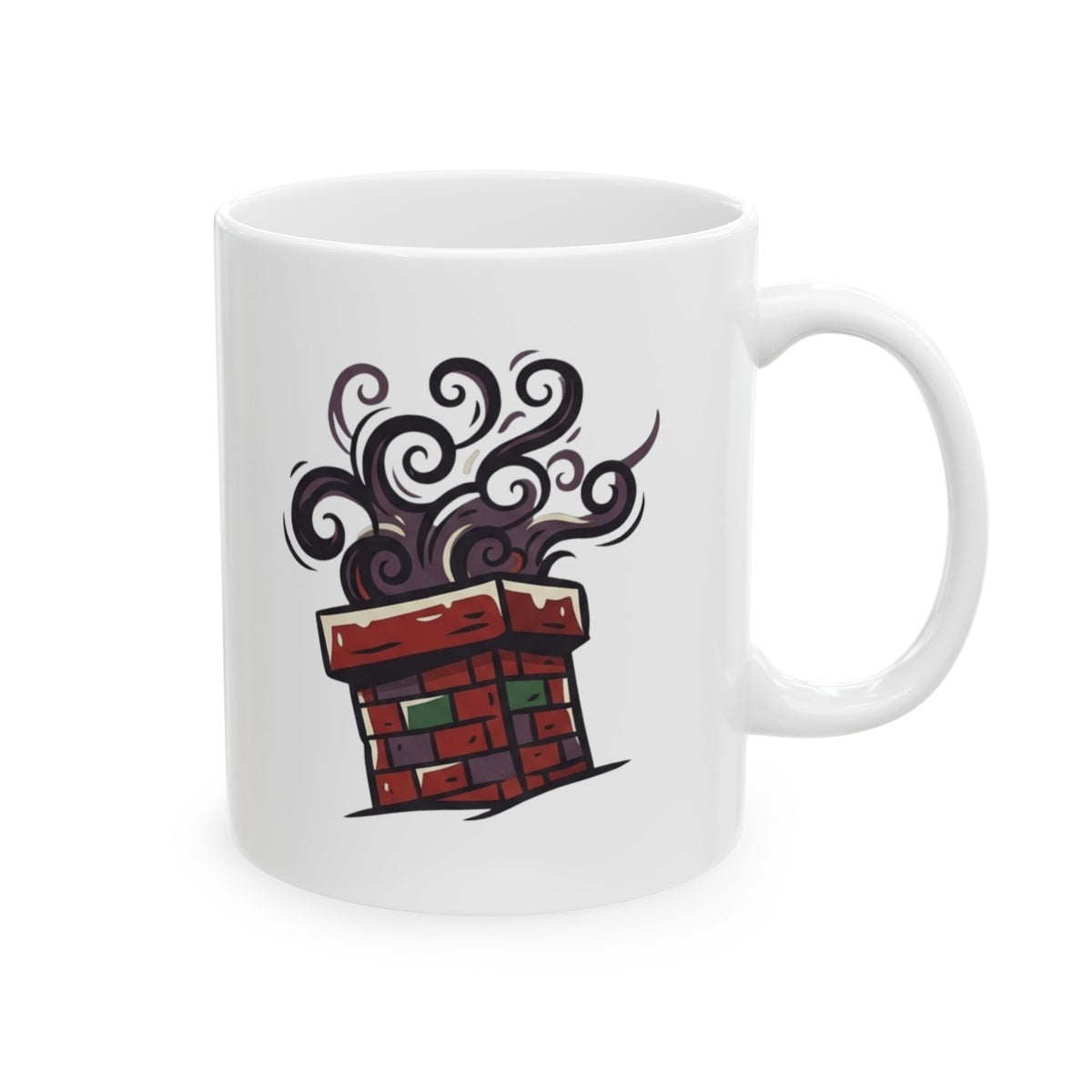 "Up On The Housetop Doing Naughty Stuff" White Ceramic Mug — Graphic