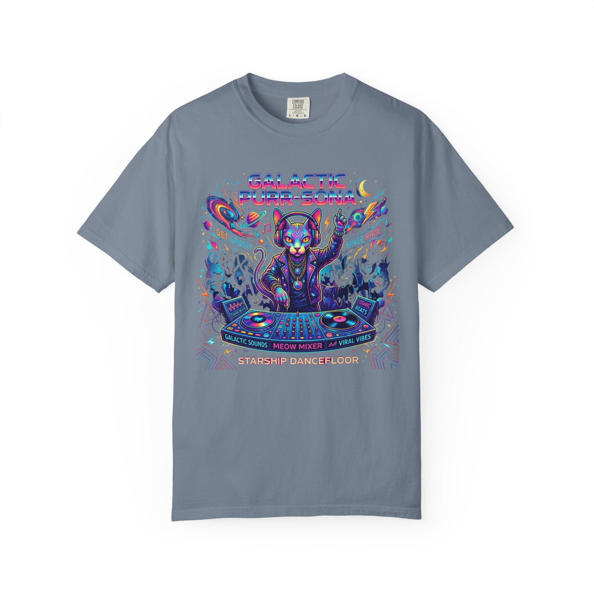Color: Blue Jean | Galactic Purr-Sona Unisex Garment-Dyed Tee
