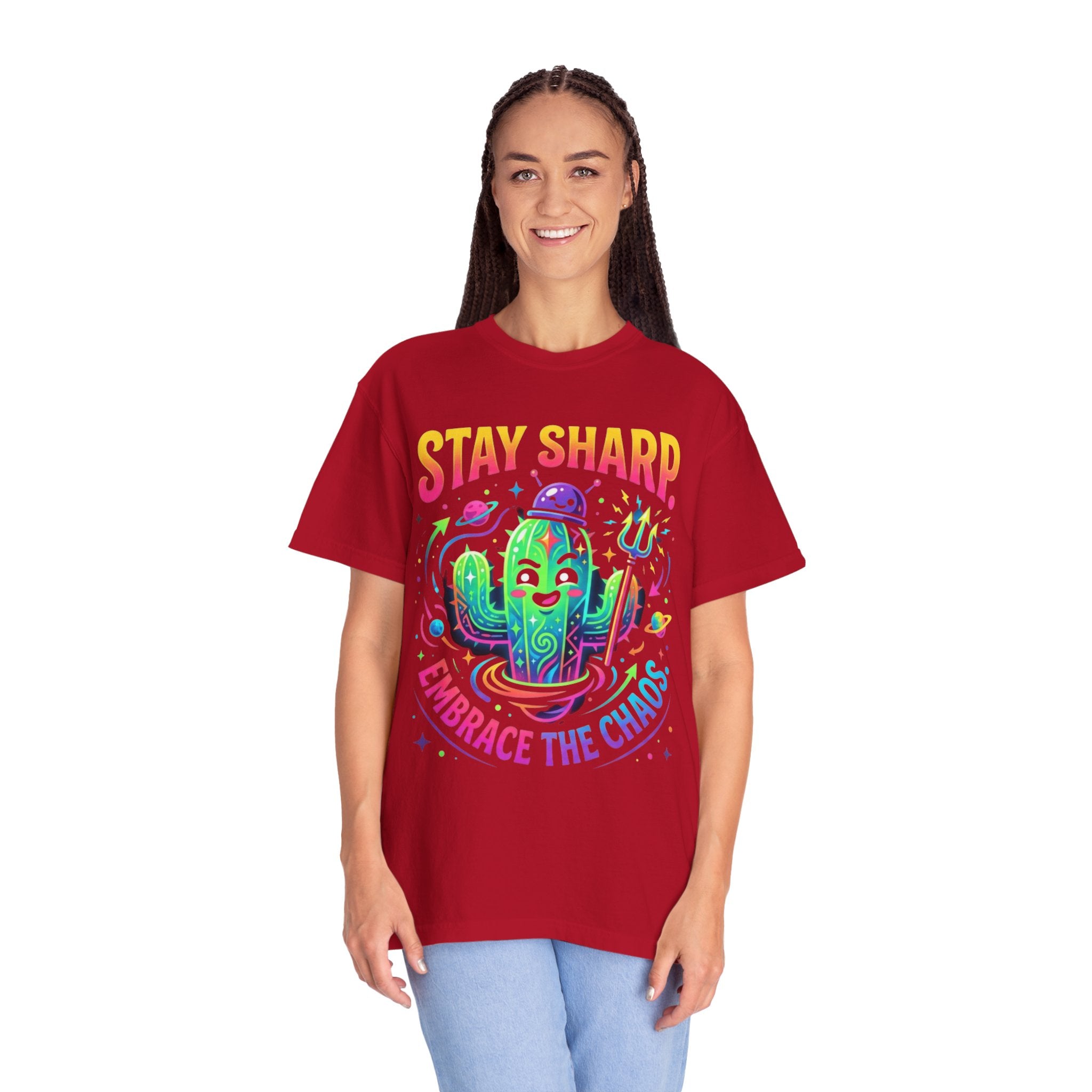 "Stay Sharp Embrace the Chaos" Unisex Garment-Dyed Tee