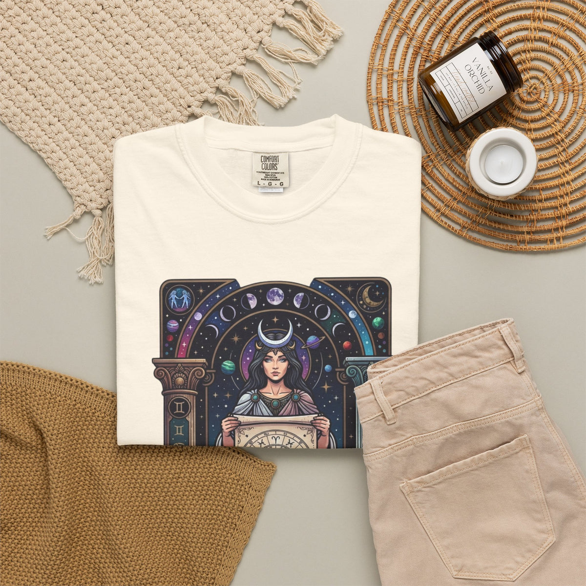 "The Cosmic Tarot (High Priestess)" Unisex Garment-Dyed Tee