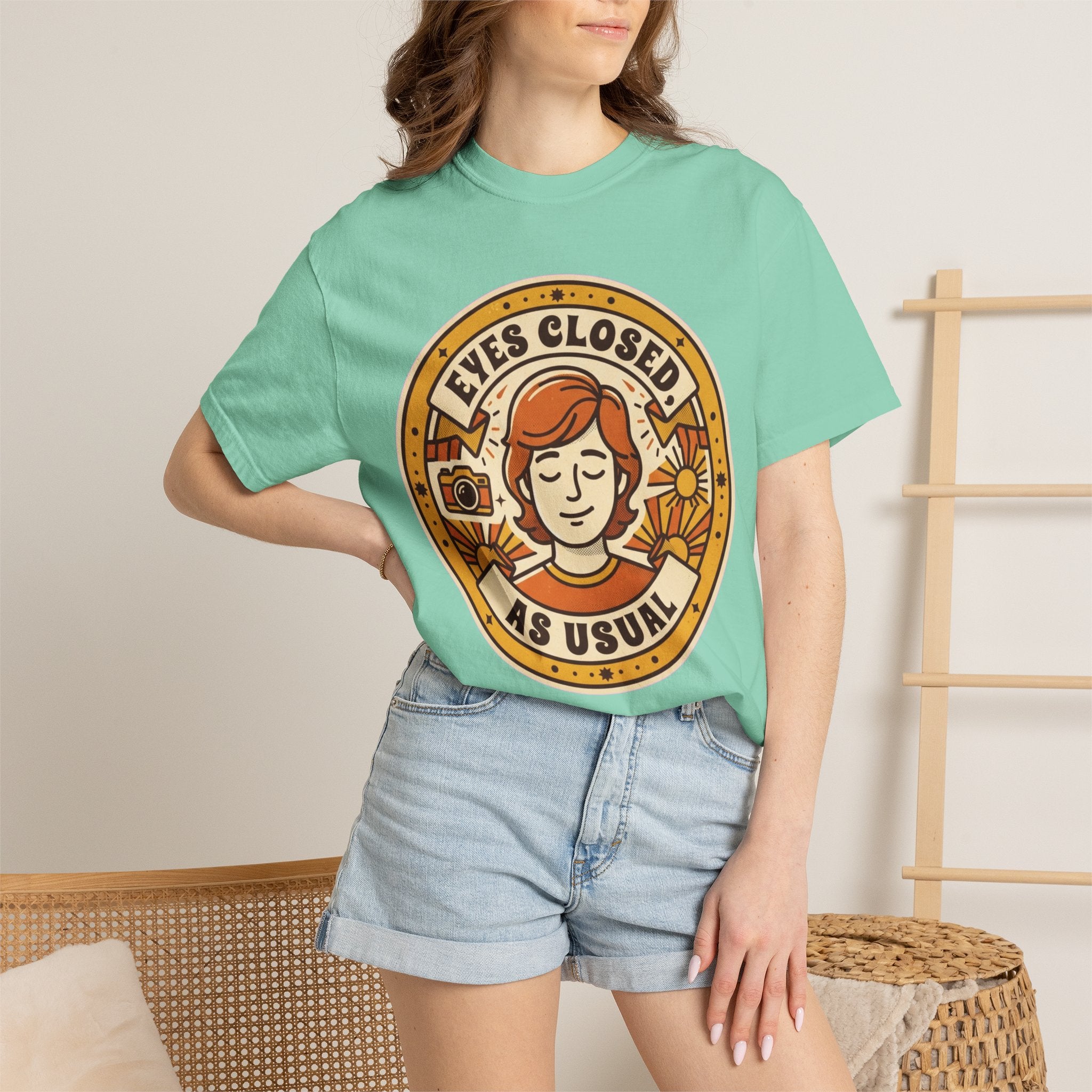"Eyes Closed As Usual" Unisex Garment-Dyed Tee