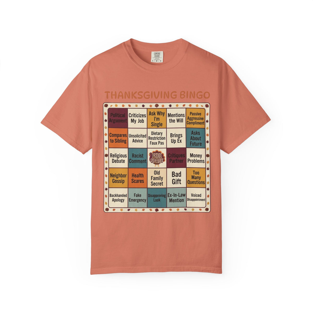 Color: Terracotta | Thankgiving Bingo Unisex Garment-Dyed Tee