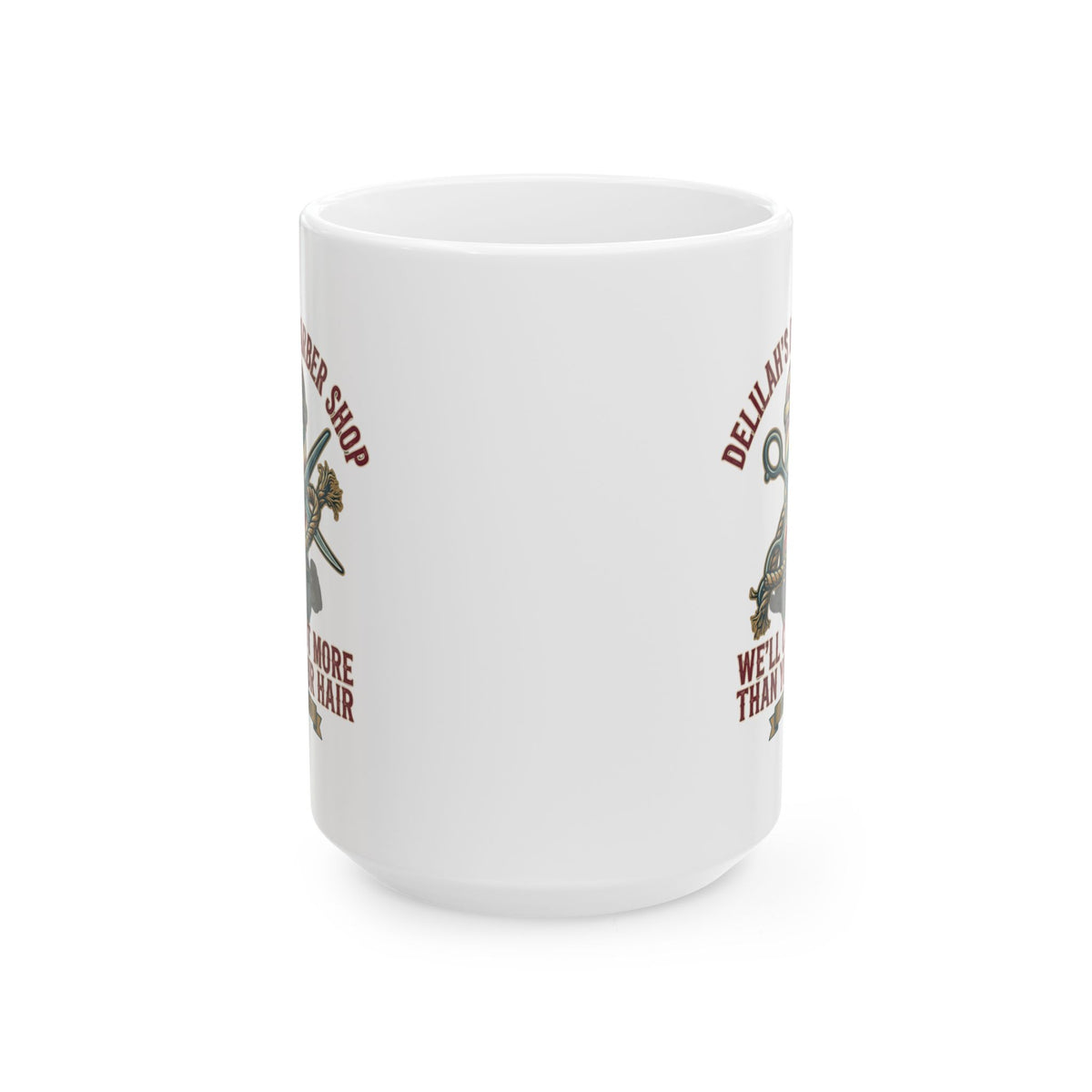 "Good Book Series Delilah's Barber Shop" White Ceramic Mug