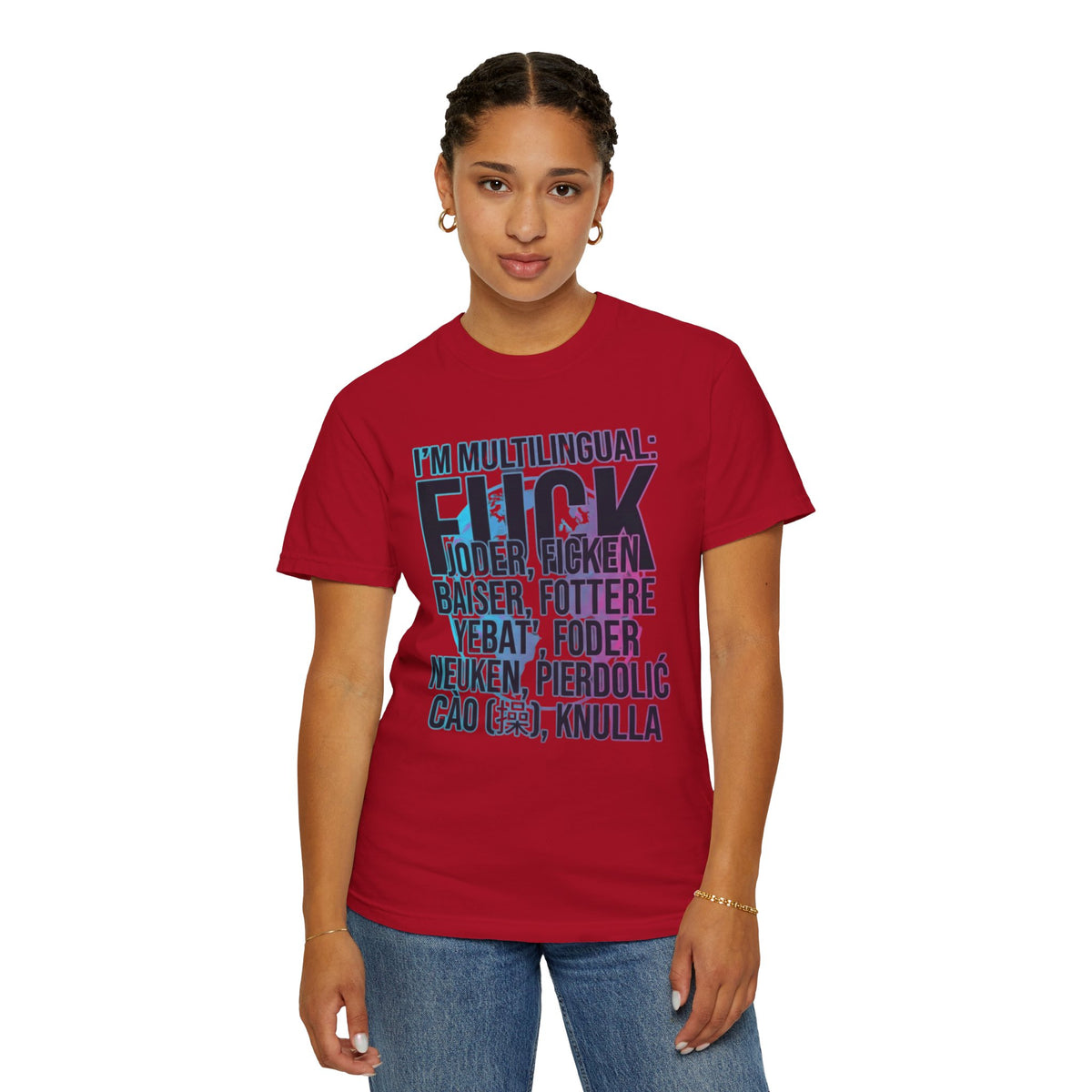 Color: Red | I'm Multilingual Unisex Garment-Dyed Tee
