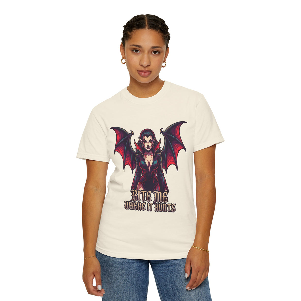 Color: Ivory | Bite Me Where It Hurts Unisex Garment-Dyed Tee