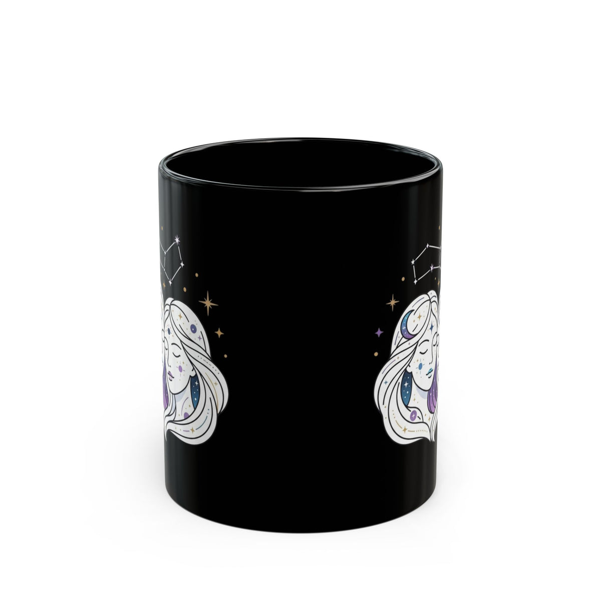 "Gemini The Celestial Twins" Black Ceramic Mug — Graphic