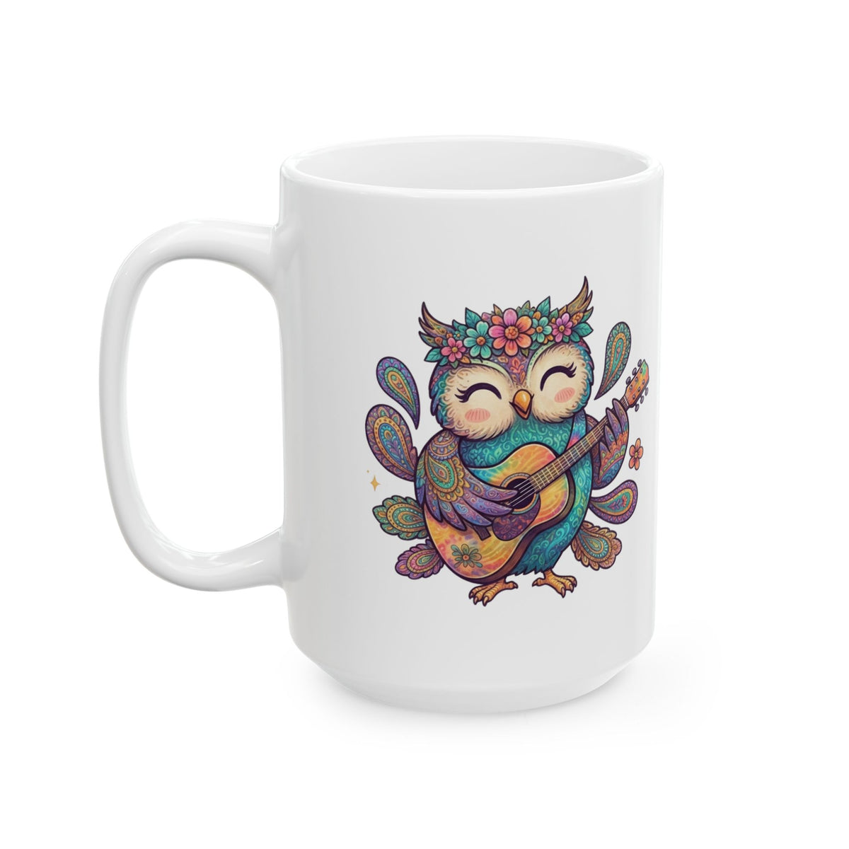 "Hippy Owl" White Ceramic Mug