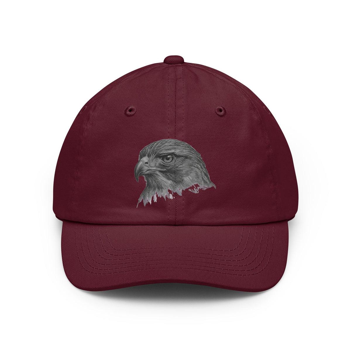Color: Maroon | Pencil Sketch Art Red-Tailed Hawk Dad Hat
