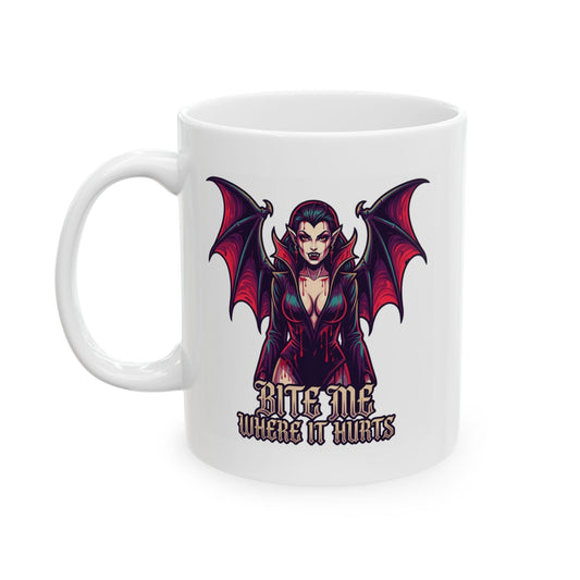"Bite Me Where It Hurts" White Ceramic Mug
