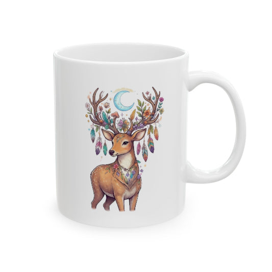 "Hippy Deer" White Ceramic Mug