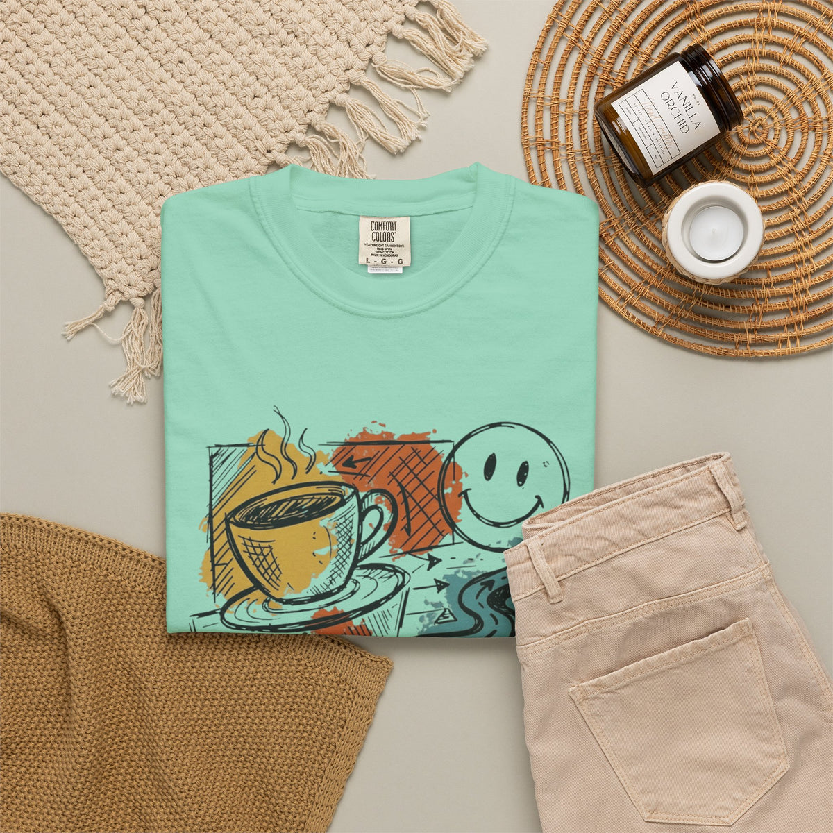 "Happy Coffee" Unisex Garment-Dyed Tee