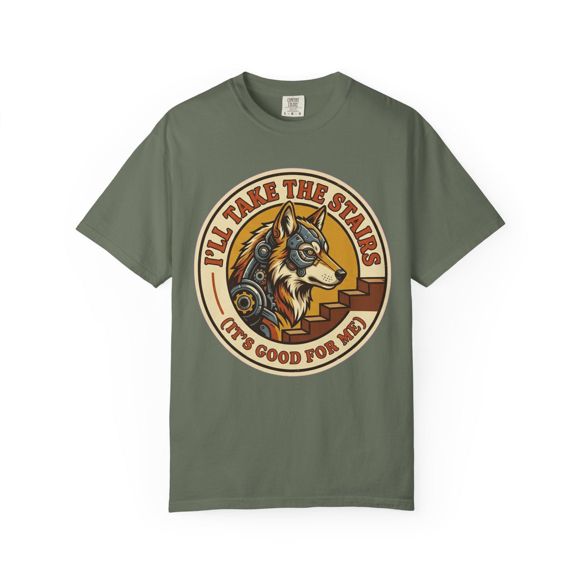 Color: Moss | Take the Stairs Unisex Garment-Dyed Tee