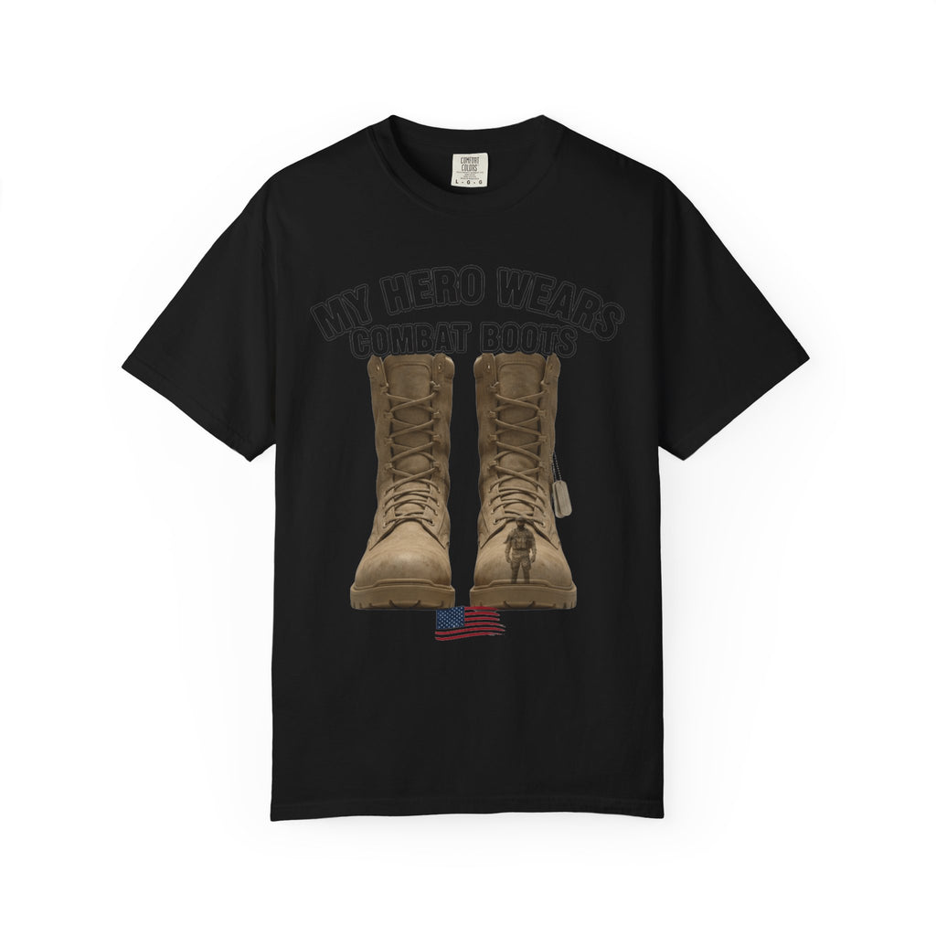 "My Hero Wears Combat Boots" Unisex Garment-Dyed T-shirt