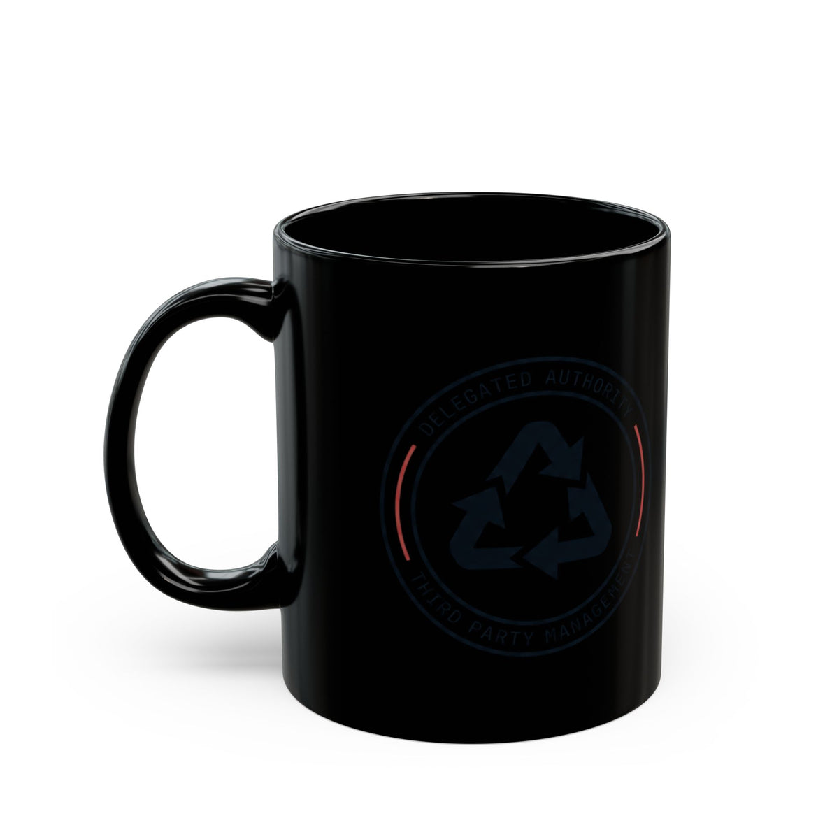 "Managed Entirely By Third Parties" Black Ceramic Mug — Graphic