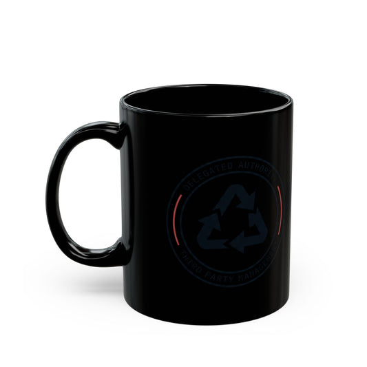 "Managed Entirely By Third Parties" Black Ceramic Mug — Graphic