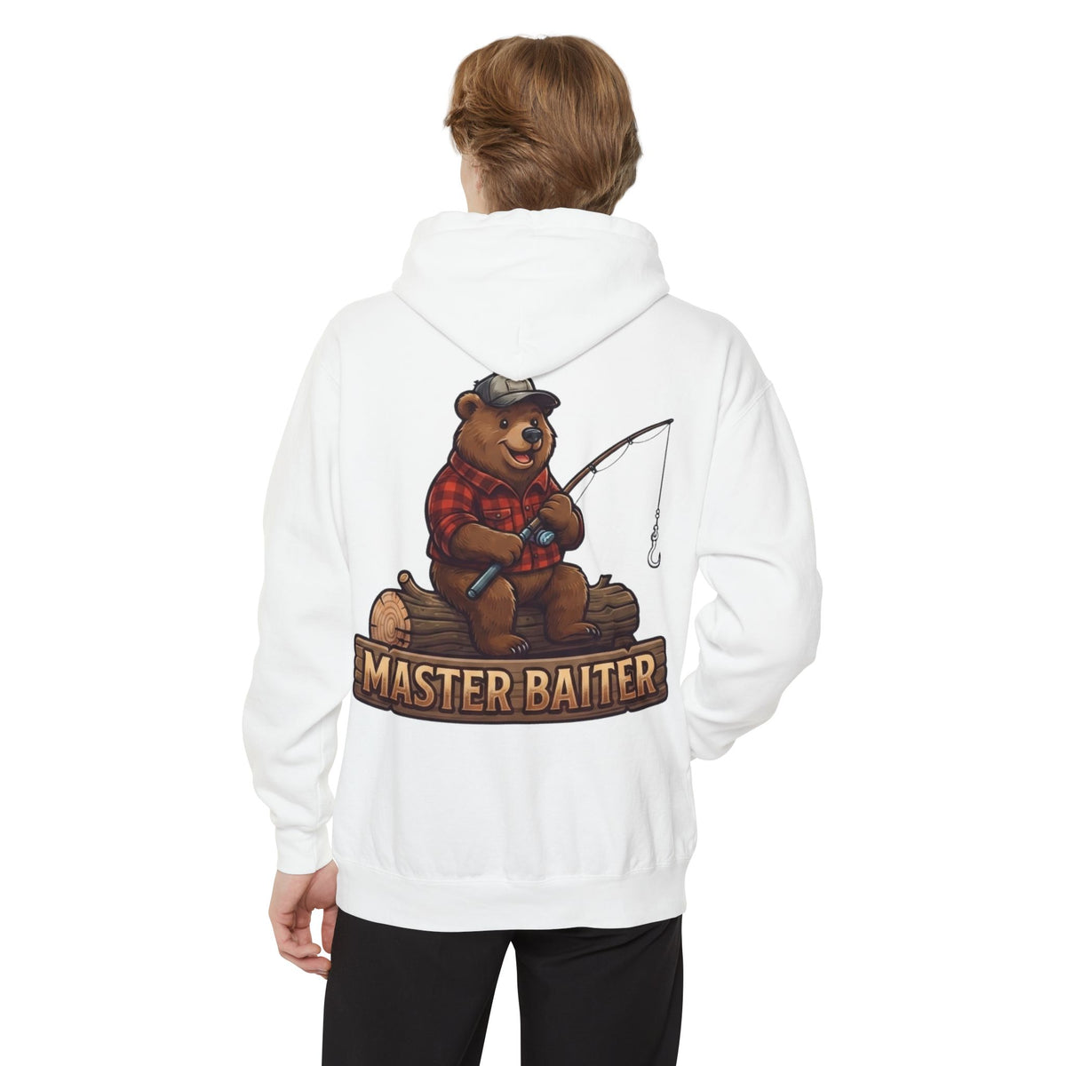 Color: White | Bear Master Baiter Garment-Dyed Hoodie