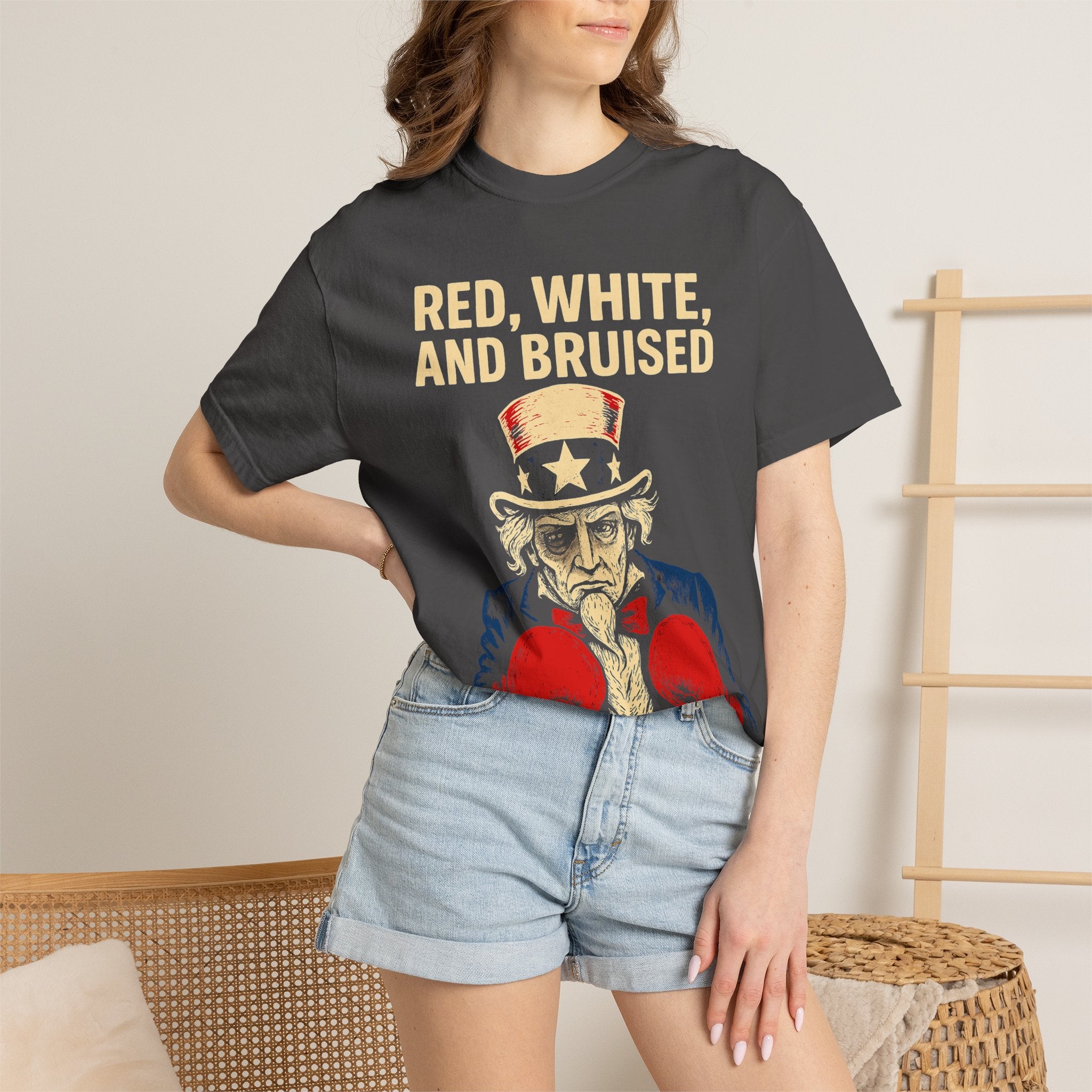 "RED, WHITE, AND BRUISED" Unisex Garment-Dyed T-shirt