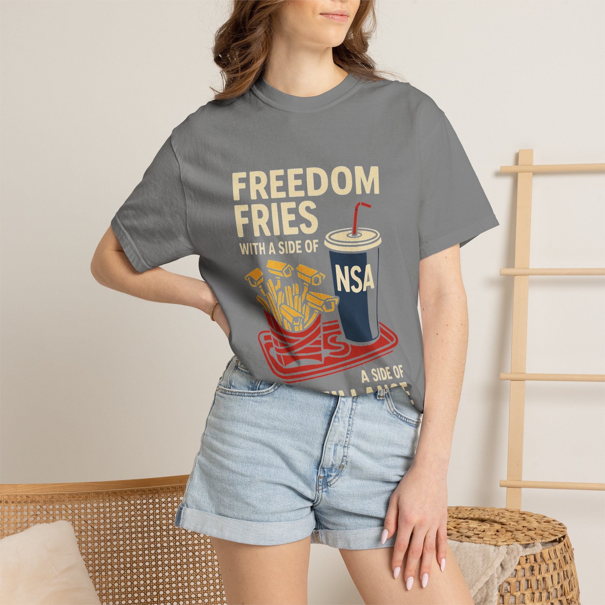 "Freedom Fries (With Extra Eyes)" Unisex Garment-Dyed T-shirt