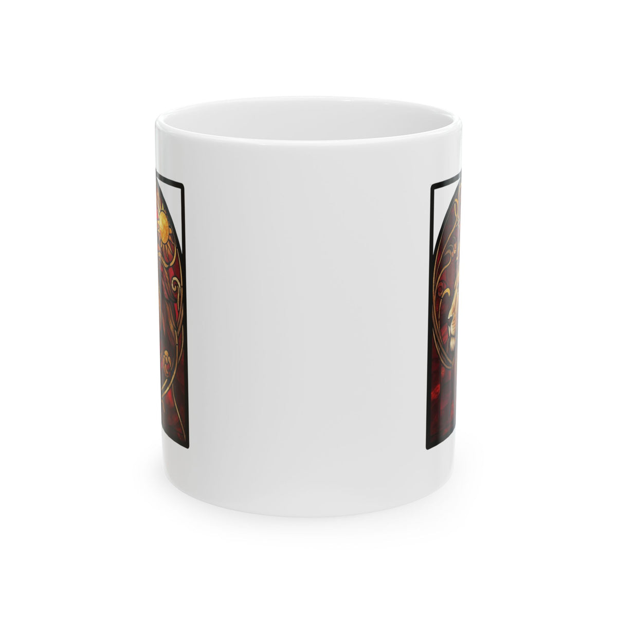 "Stained Glass Sign LEO" White Ceramic Mug — Graphic
