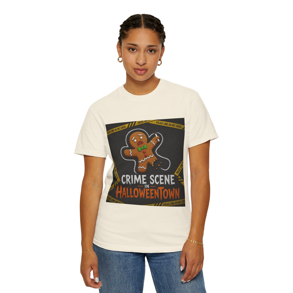 Color: Ivory | Crime Scene in Halloweentown Unisex Garment-Dyed Tee