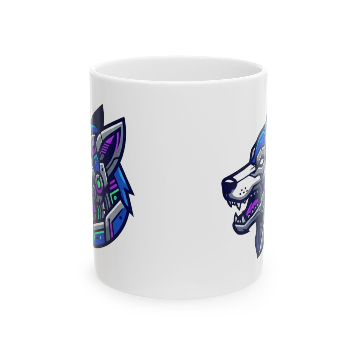 "Cyber Wolf" White Ceramic Mug — Graphic