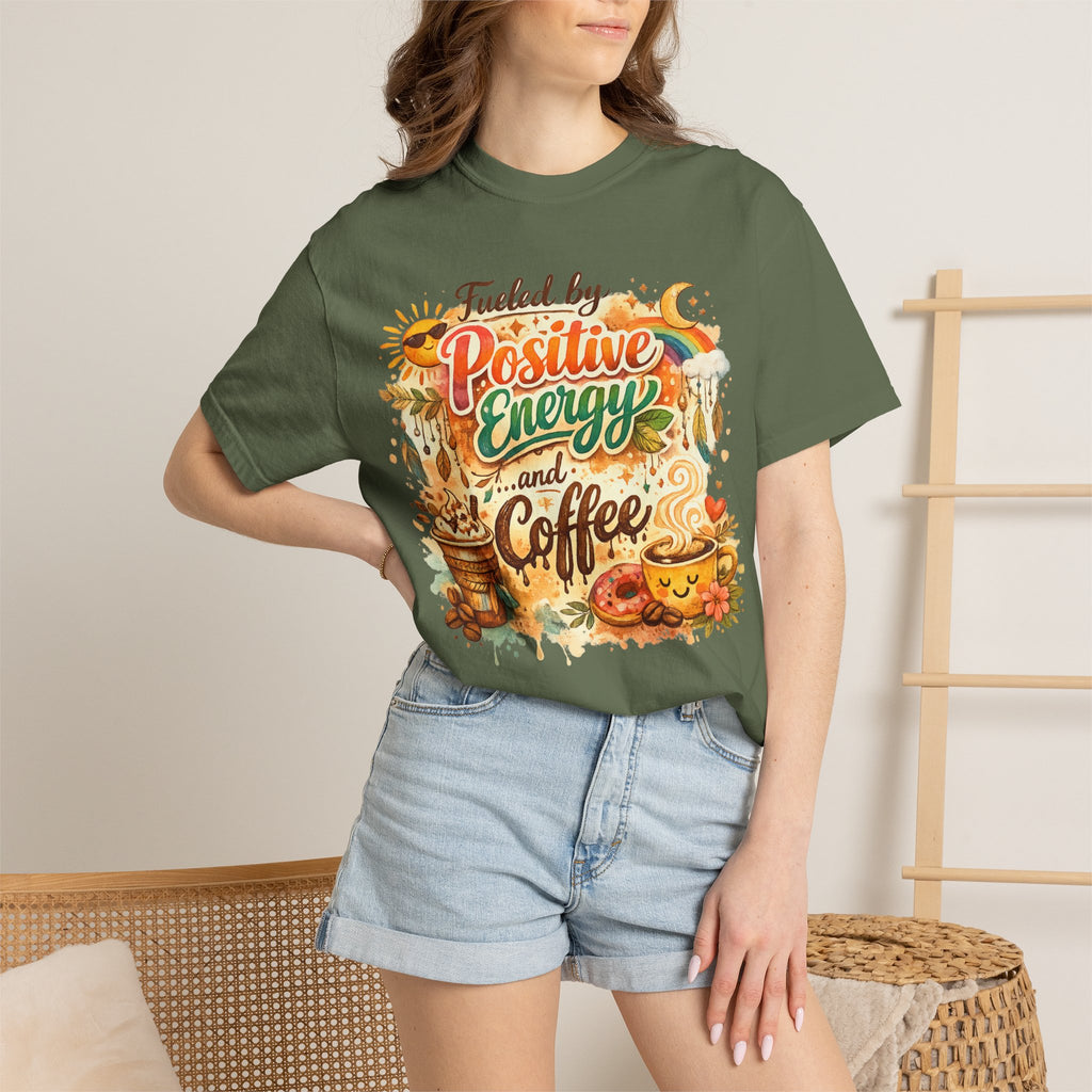 "Fueled by Positive Energy and Coffee T-Shirt" Unisex Garment-Dyed T-shirt