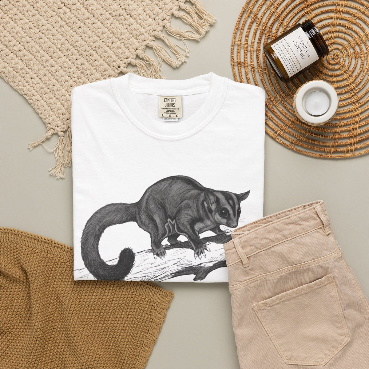 "Pencil Sketch Art Sugar Glider" Unisex Garment-Dyed Tee