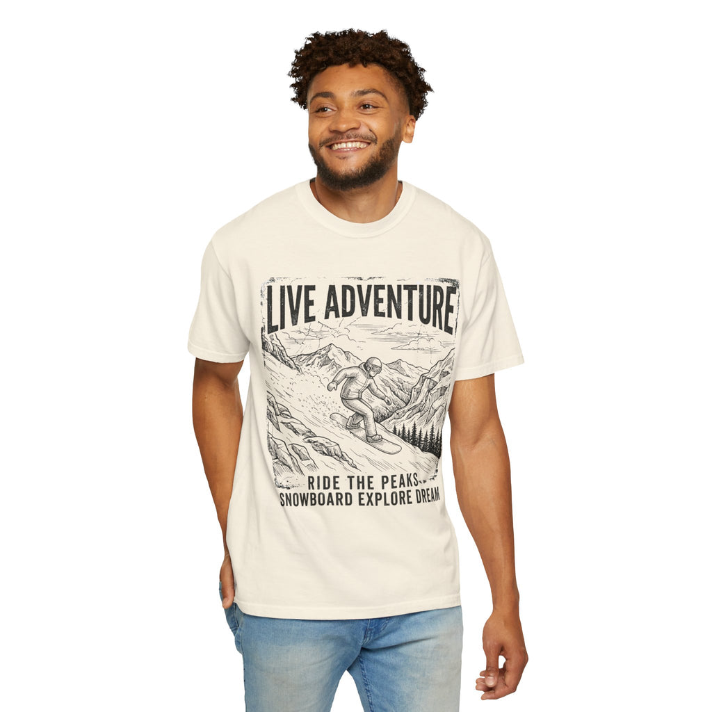 "Live Adventure - Snowboard" Unisex Garment-Dyed Tee