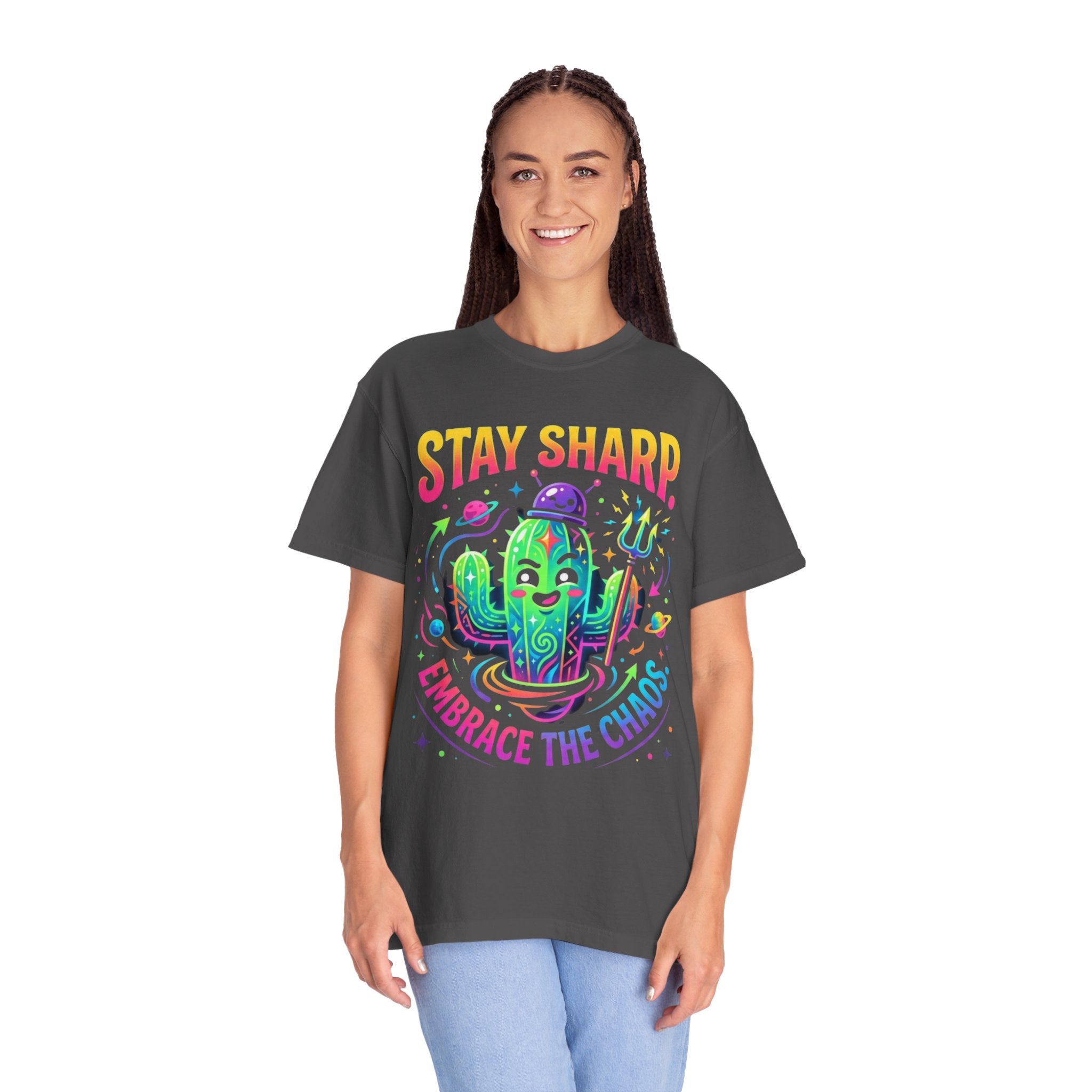 "Stay Sharp Embrace the Chaos" Unisex Garment-Dyed Tee