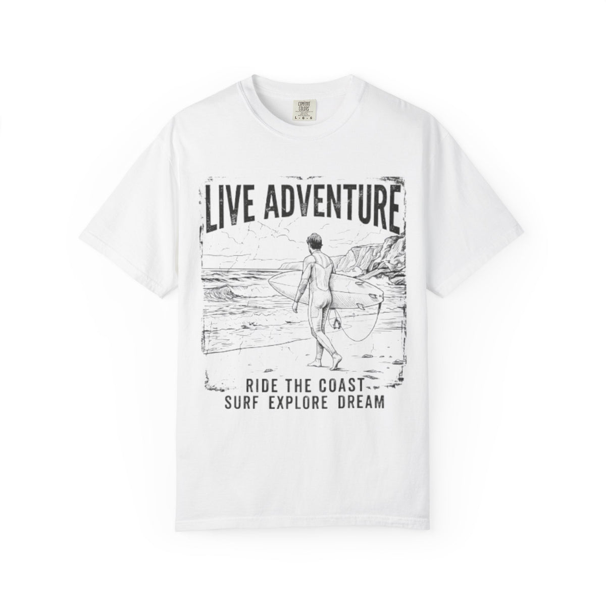 Color: White | Live Adventure - Surf Unisex Garment-Dyed Tee