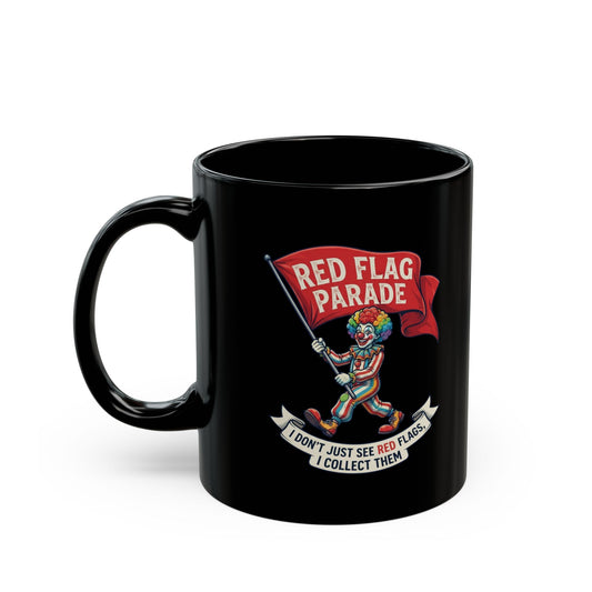 "Red Flag Parade" Black Ceramic Mug