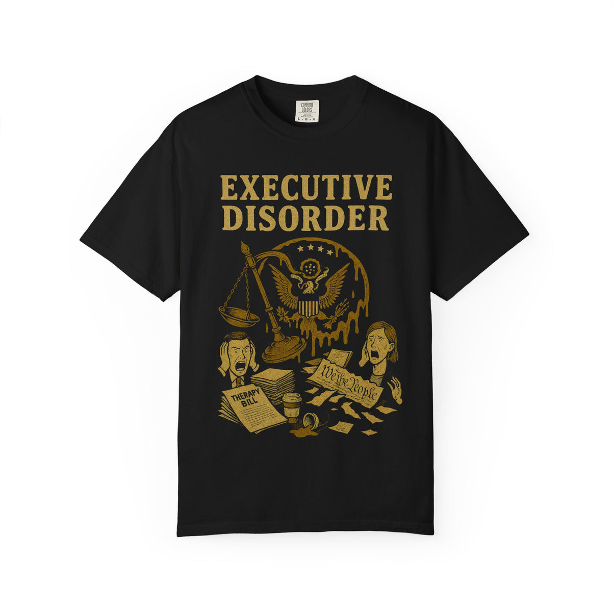Color: Black | Executive Disorder Unisex Garment-Dyed T-shirt