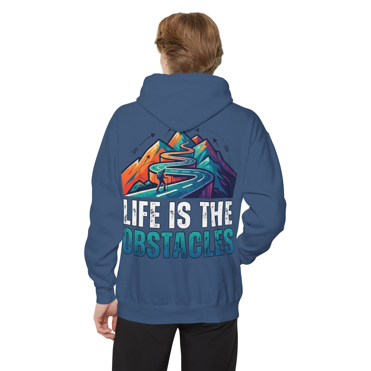 Color: True Navy | Life Is The Obstacles Garment-Dyed Hoodie