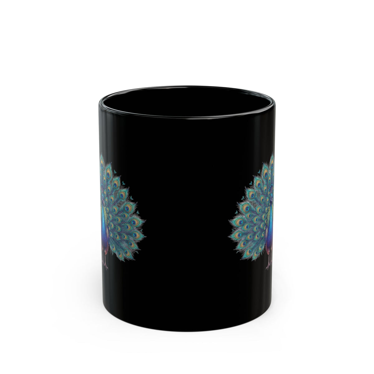 "Hippy Peacock" Black Ceramic Mug