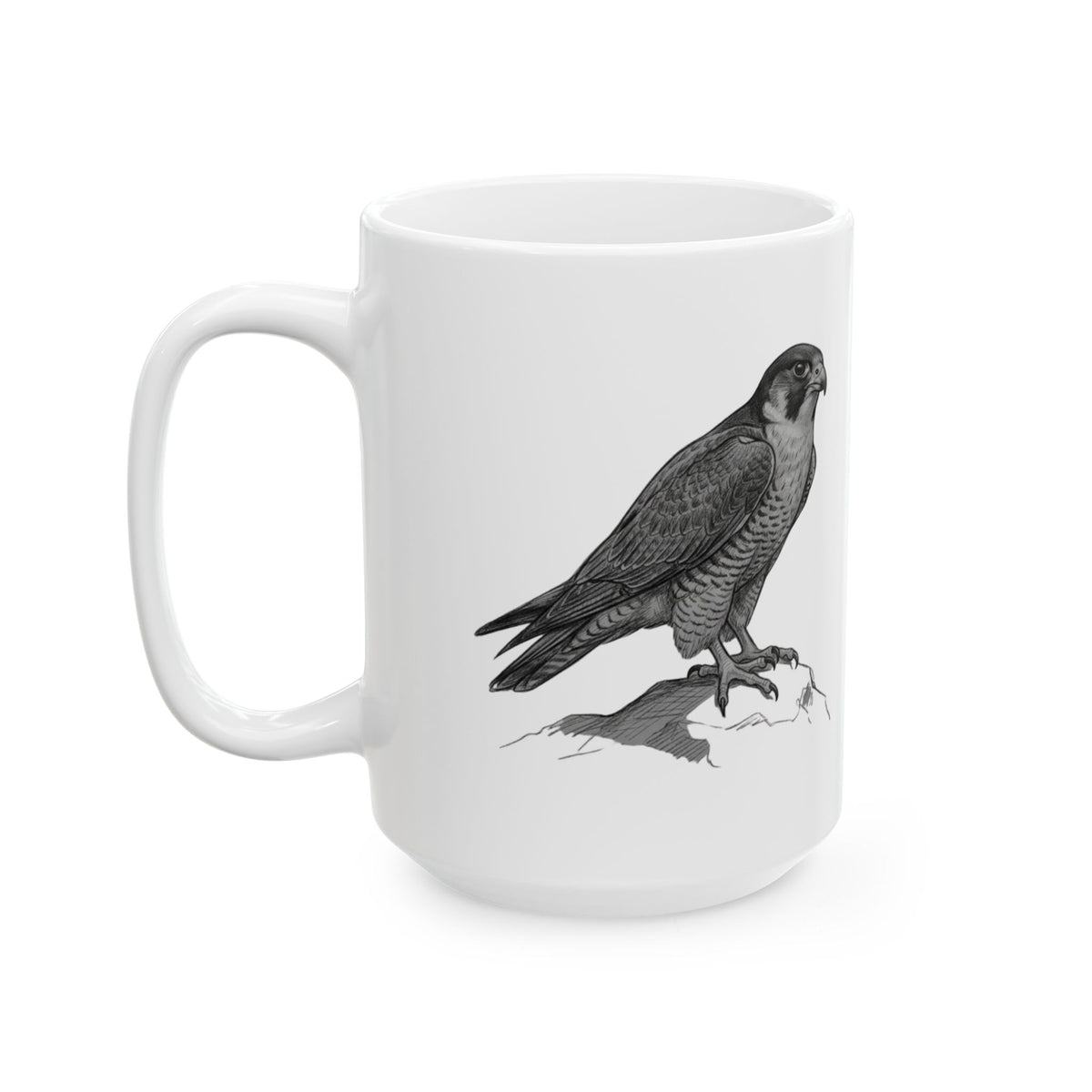 "Pencil Sketch Art Falcon" White Ceramic Mug