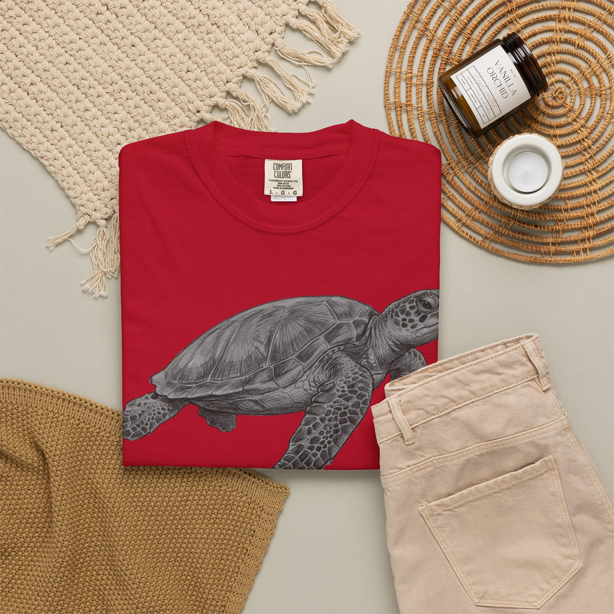 "Pencil Sketch Art Sea Turtle" Unisex Garment-Dyed Tee