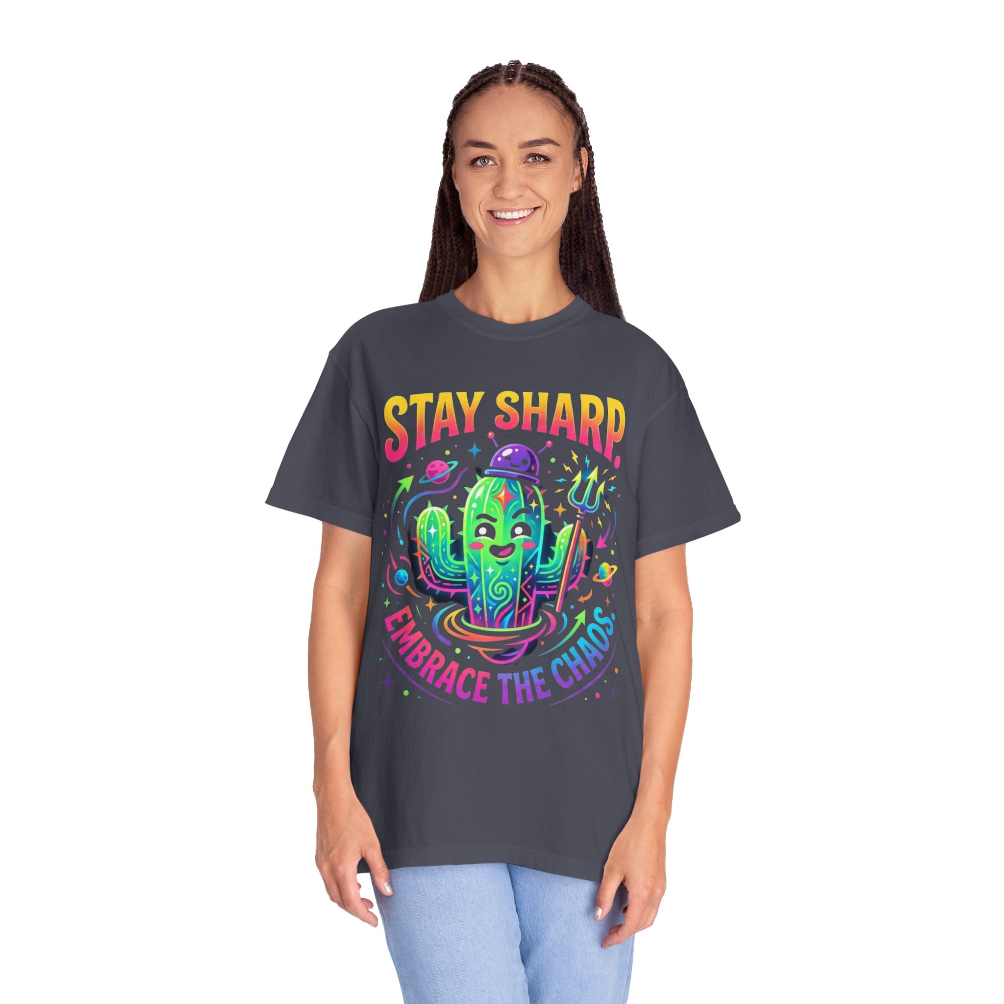 "Stay Sharp Embrace the Chaos" Unisex Garment-Dyed Tee