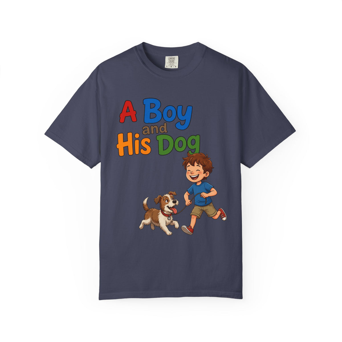 Color: Denim | A Boy And His Dog Unisex Garment-Dyed Tee