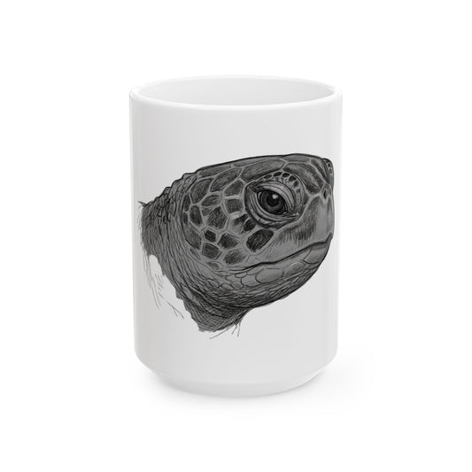"Pencil Sketch Art Sea Turtle" White Ceramic Mug — Graphic