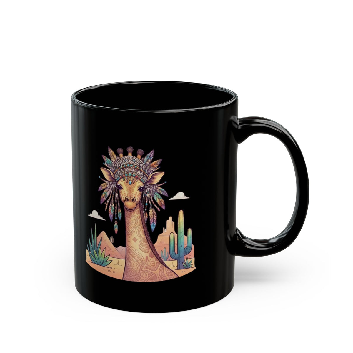 "Hippy Giraffe" Black Ceramic Mug