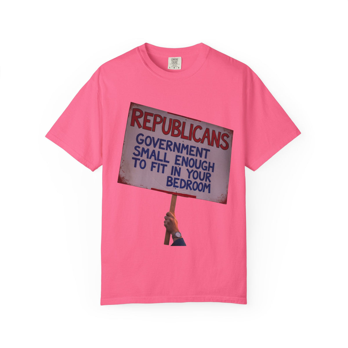 Color: Crunchberry | Small Government (In All the Wrong Places) Unisex Garment-Dyed T-shirt