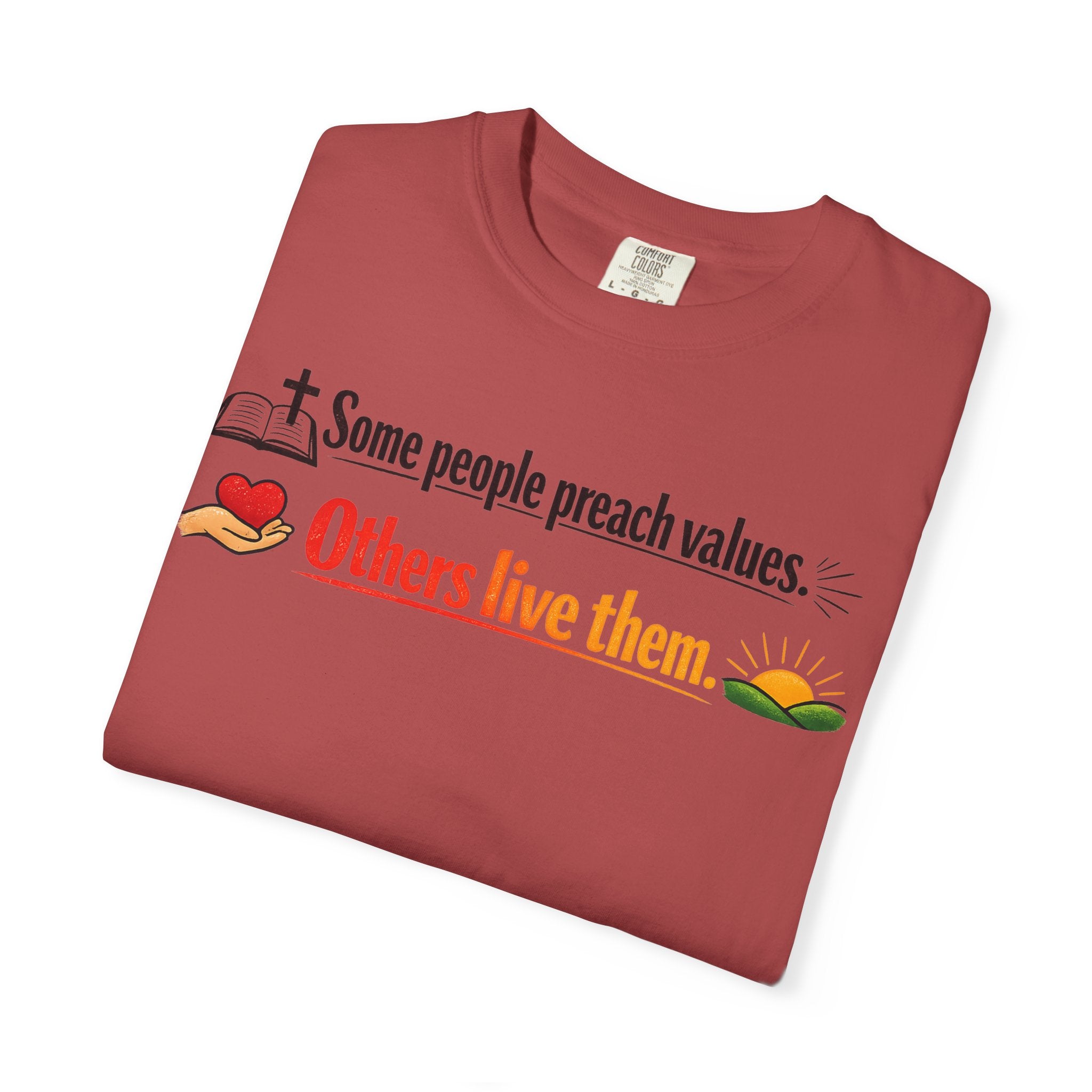 "Actions Over Sermons" Unisex Garment-Dyed T-shirt
