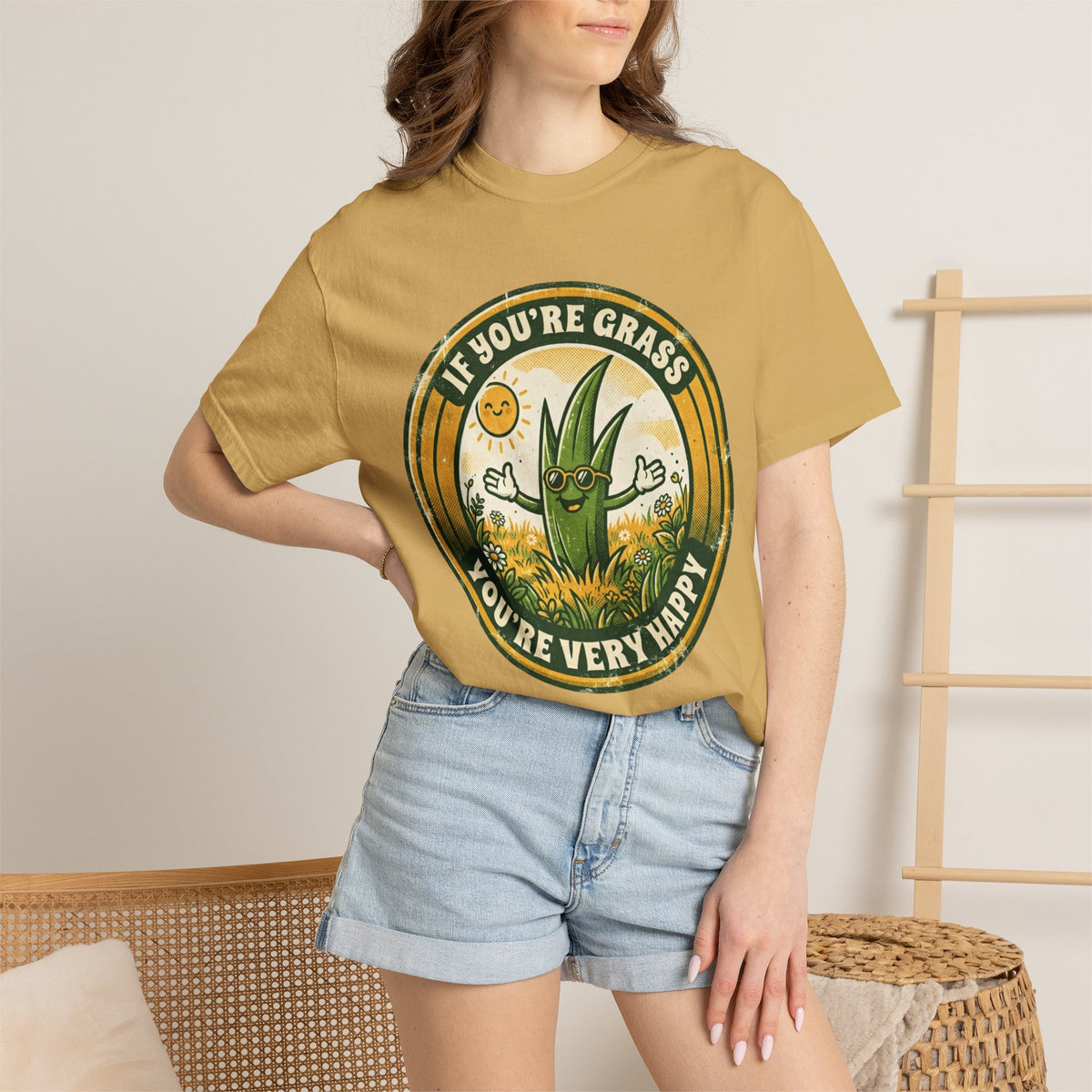 Color: Mustard | If You're Grass You're Very Happy Unisex Garment-Dyed Tee