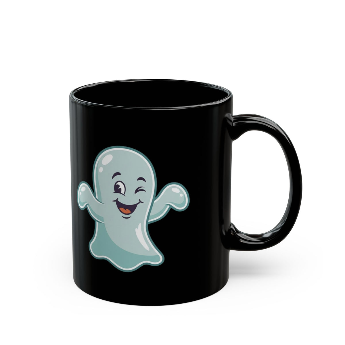 "Ghost Flakes" Black Ceramic Mug — Graphic