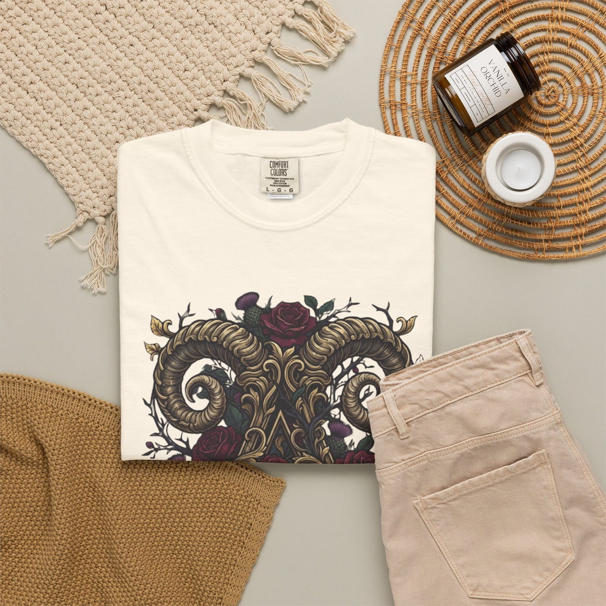 Floral Monogram Aries Unisex Garment-Dyed Tee