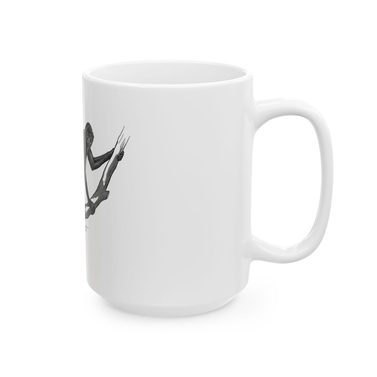 "Pencil Sketch Art Spider Monkey" White Ceramic Mug